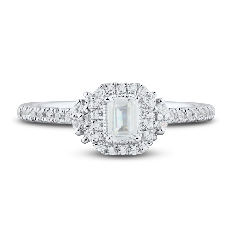 Main Image 3 of Diamond Engagement Ring 1/2 ct tw Emerald/Round 14K White Gold