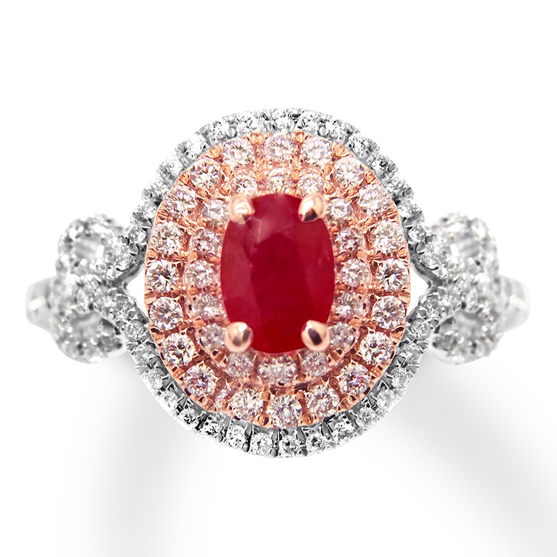 Main Image 1 of Previously Owned Natural Ruby Ring 3/4 cttw Certified Diamonds 14K Two-Tone Gold