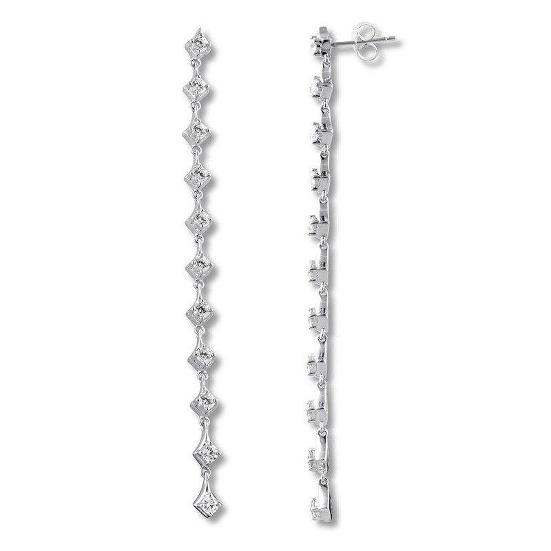Main Image 1 of Previously Owned Diamond Dangle Earrings 1-1/4 ct tw Round 14K White Gold