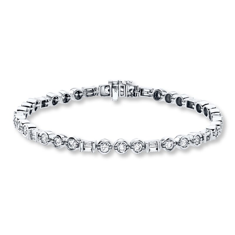 Main Image 1 of Previously Owned Diamond Bracelet 3 ct tw Round/Baguette 14K White Gold