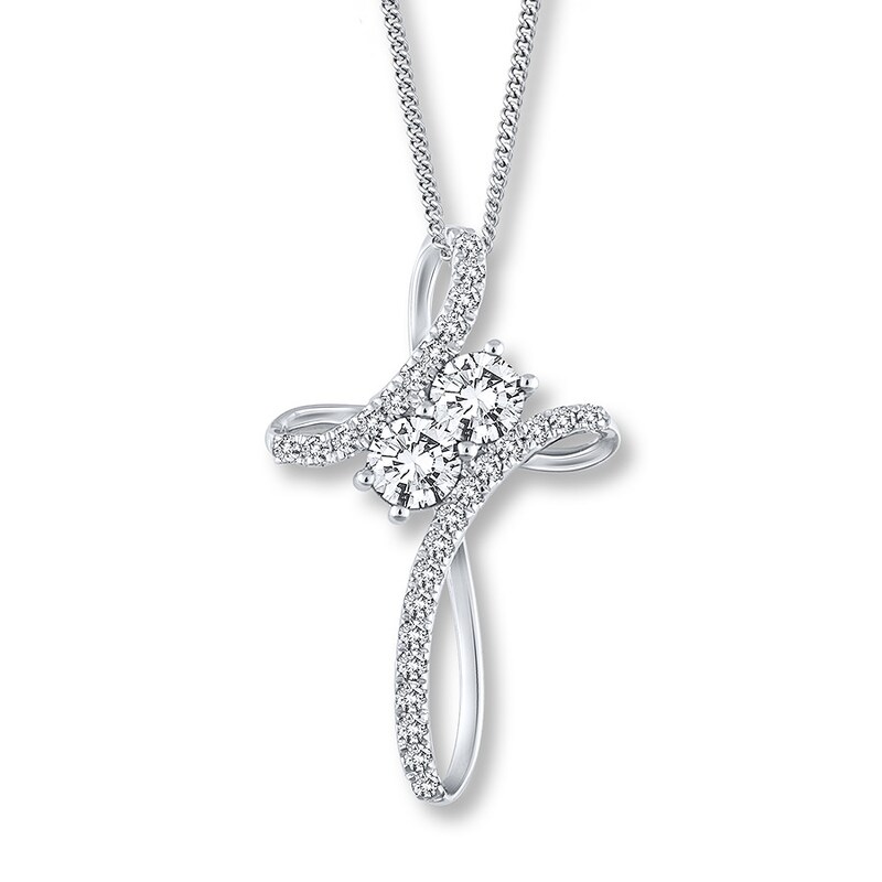 Main Image 1 of Previously Owned Ever Us Cross Necklace 1/2 ct tw Diamonds 14K White Gold