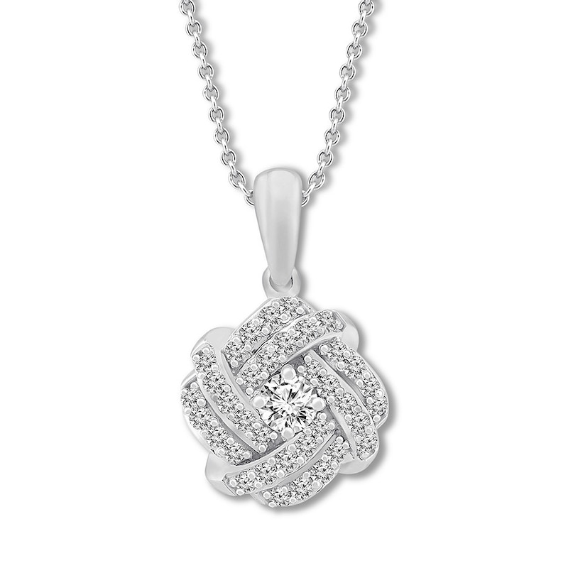 Main Image 1 of Previously Owned Diamond Knot Necklace 1/3 carat tw Round 10K White Gold
