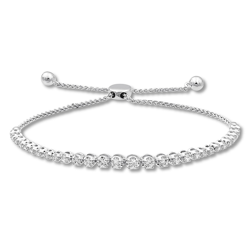 Main Image 1 of Previously Owned Diamond Bolo Bracelet 1 carat tw Round 14K White Gold 9.5"