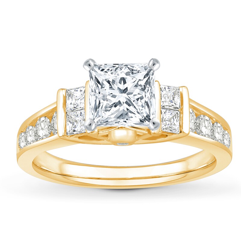 Main Image 3 of Previously Owned Diamond Engagement Ring Setting 7/8 ct tw Princess 14K Two-Tone Gold