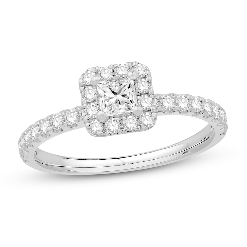 Main Image 1 of Previously Owned Diamond Engagement Ring 5/8 ct tw Princess/Round 14K White Gold