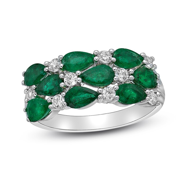 Main Image 1 of Previously Owned Natural Emerald Ring 1/3 ct tw Diamonds 10K White Gold