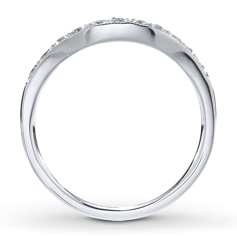 Main Image 2 of Previously Owned Diamond Contour Wedding Band 1/6 ct tw Round 14K White Gold