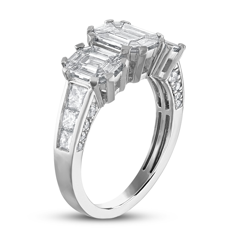 Main Image 2 of Previously Owned Diamond Engagement Ring 2 ct tw Round/Emerald 14K White Gold