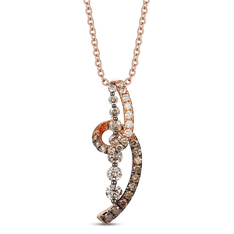 Main Image 1 of Previously Owned Le Vian Chocolate Diamond Necklace 1 ct tw Round 14K Strawberry Gold