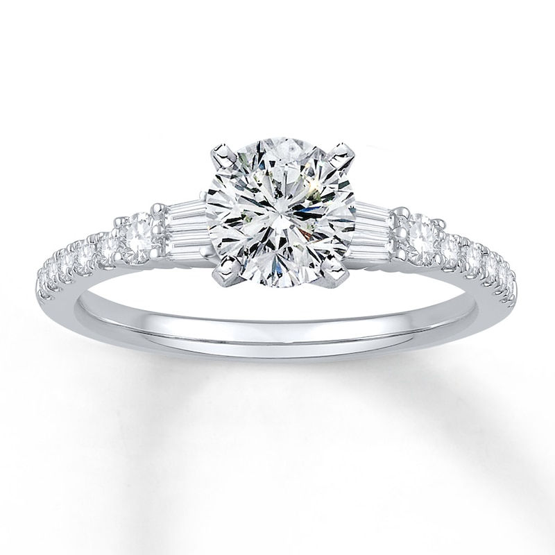 Main Image 2 of Previously Owned Diamond Ring Setting 1/3 ct tw Round/Baguette 14K White Gold