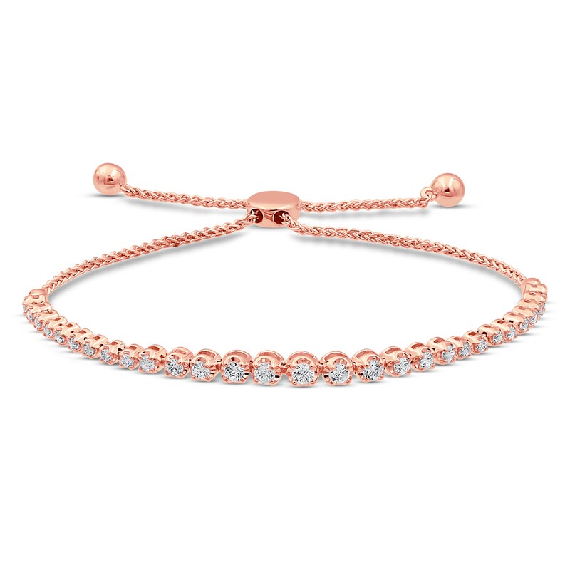 Main Image 1 of Previously Owned Diamond Bolo Bracelet 1 ct tw Round 14K Rose Gold