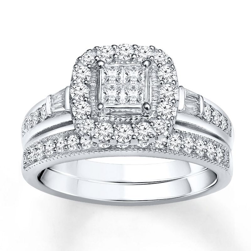 Previously Owned Diamond Bridal Set 1/2 ct tw Princess-cut 14K White Gold