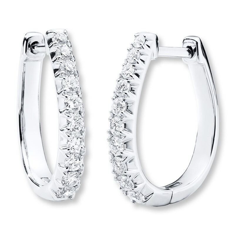 Main Image 1 of Previously Owned Diamond Hoop Earrings 1/2 ct tw Round-cut 14K White Gold