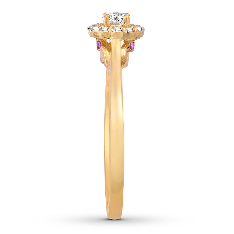 Main Image 3 of Previously Owned Diamond & Natural Pink Sapphire Promise Ring 1/4 carat tw Round 10K Yellow Gold
