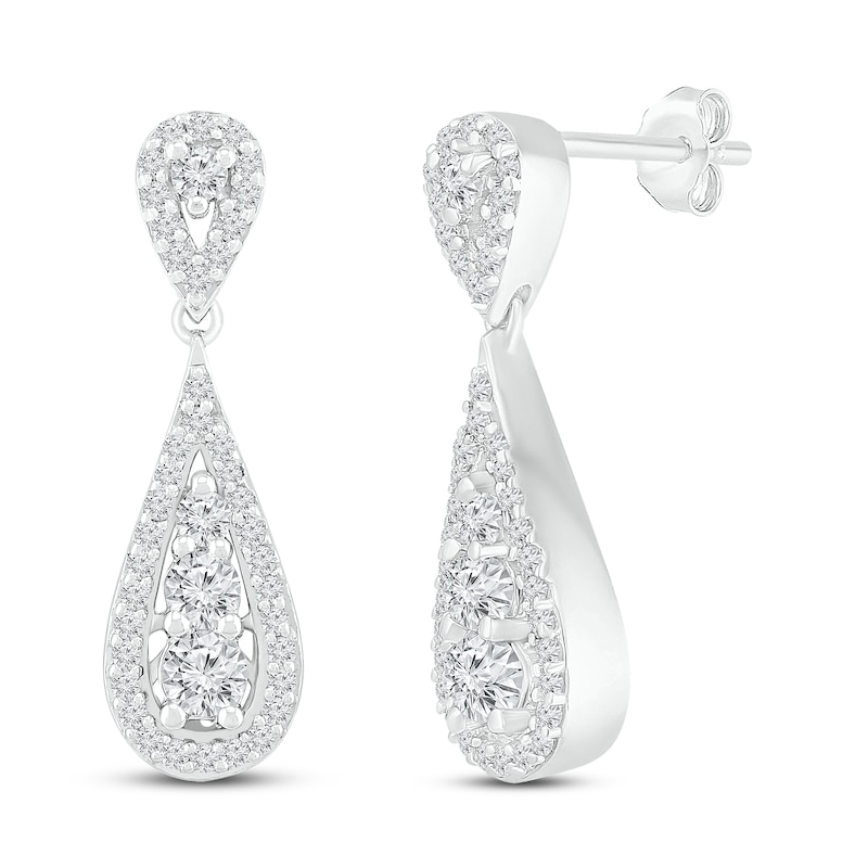 Main Image 1 of Previously Owned Diamond Dangle Earrings 1/2 ct tw Round 10K White Gold