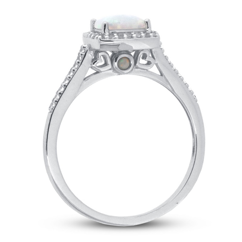 Main Image 2 of Previously Owned Lab-Created Opal & White Topaz Ring 10K White Gold