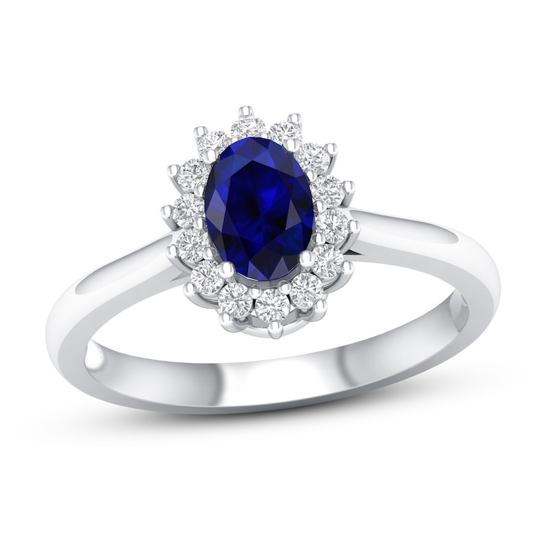 Main Image 1 of Previously Owned Blue Sapphire Ring 1/5 ct tw Diamonds 10K White Gold