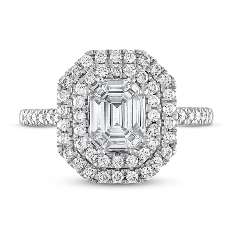 Main Image 3 of Previously Owned Diamond Engagement Ring 1 ct tw Emerald-cut/Round 14K White Gold