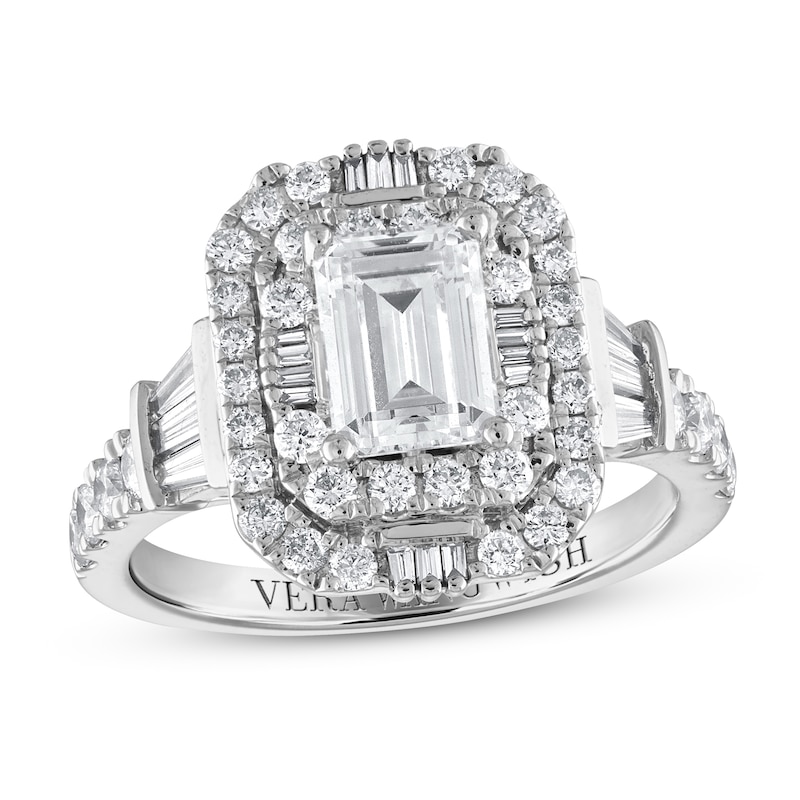 Main Image 1 of Previously Owned Vera Wang WISH Diamond Engagement Ring 1 7/8 ct tw Baguette/Emerald/Round 14K White Gold
