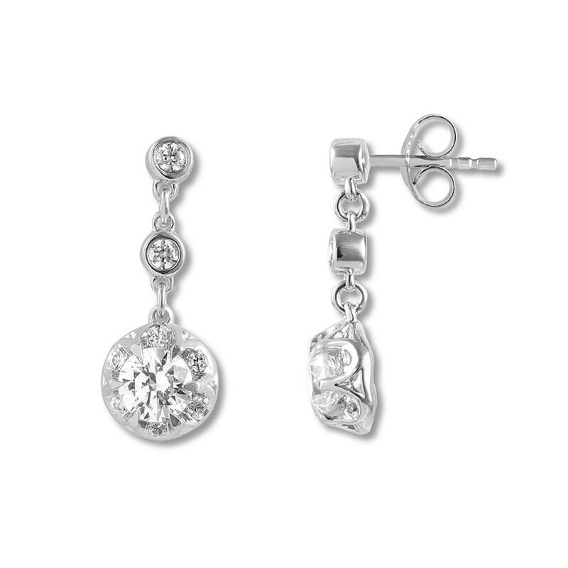 Main Image 1 of Previously Owned Diamond Dangle Earrings 5/8 ct tw Round 14K White Gold