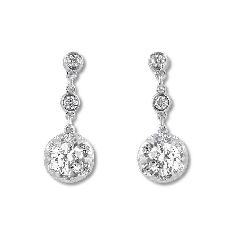 Main Image 2 of Previously Owned Diamond Dangle Earrings 5/8 ct tw Round 14K White Gold