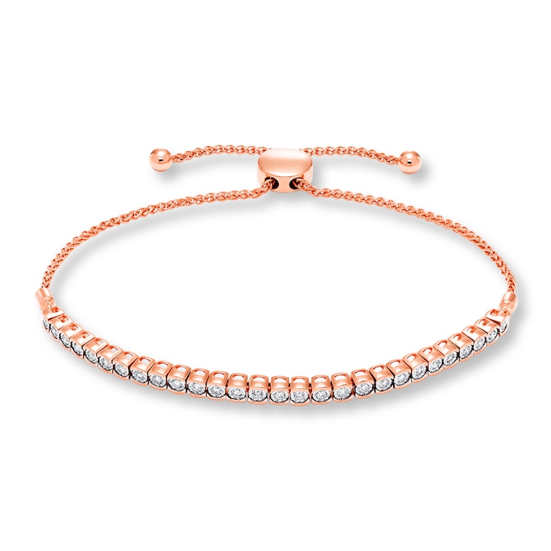 Main Image 1 of Previously Owned Diamond Bolo Bracelet 1/4 ct tw Round-cut 10K Rose Gold