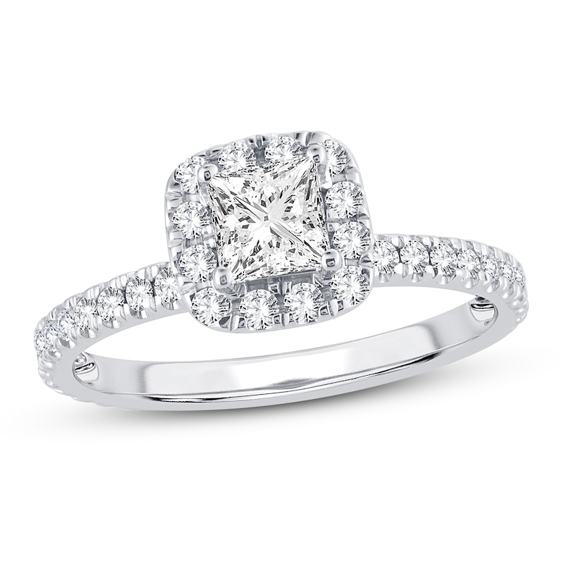 Main Image 1 of Previously Owned Diamond Engagement Ring 1 ct tw Round/Princess 14K White Gold