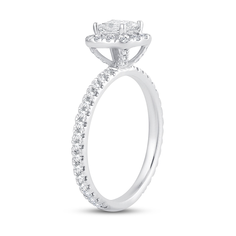 Main Image 2 of Previously Owned Diamond Engagement Ring 1 ct tw Round/Princess 14K White Gold