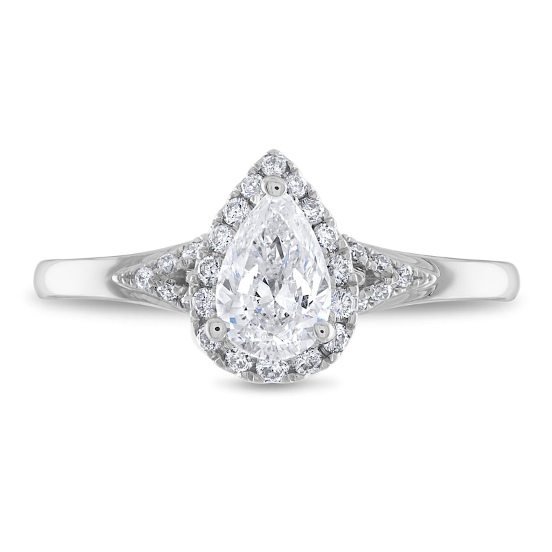 Main Image 2 of Previously Owned Certified Diamond Engagement Ring 3/4 ct tw Pear-shaped/Round 14K White Gold