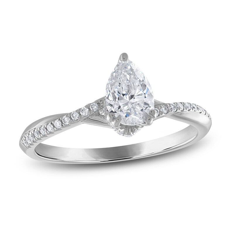 Main Image 1 of Previously Owned Certified Diamond Engagement Ring 7/8 ct tw Pear-shaped/Round 14K White Gold