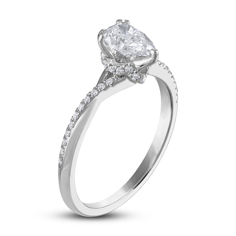 Main Image 2 of Previously Owned Certified Diamond Engagement Ring 7/8 ct tw Pear-shaped/Round 14K White Gold