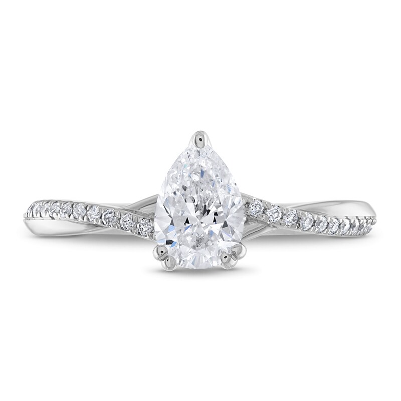 Main Image 3 of Previously Owned Certified Diamond Engagement Ring 7/8 ct tw Pear-shaped/Round 14K White Gold