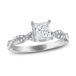 Previously Owned Certified Diamond Engagement Ring 1-1/4 ct tw Princess/Round 14K White Gold