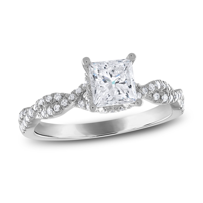 Main Image 1 of Previously Owned Certified Diamond Engagement Ring 1-1/4 ct tw Princess/Round 14K White Gold