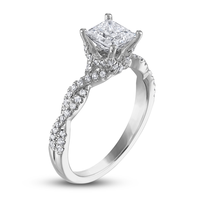 Main Image 2 of Previously Owned Certified Diamond Engagement Ring 1-1/4 ct tw Princess/Round 14K White Gold