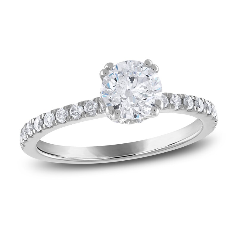 Main Image 1 of Previously Owned Certified Diamond Engagement Ring 1-1/4 ct tw Round 14K White Gold