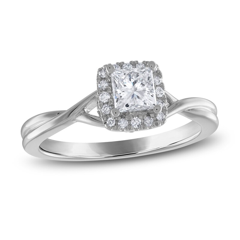 Main Image 1 of Previously Owned Certified Diamond Engagement Ring 5/8 ct tw Princess/Round 14K White Gold