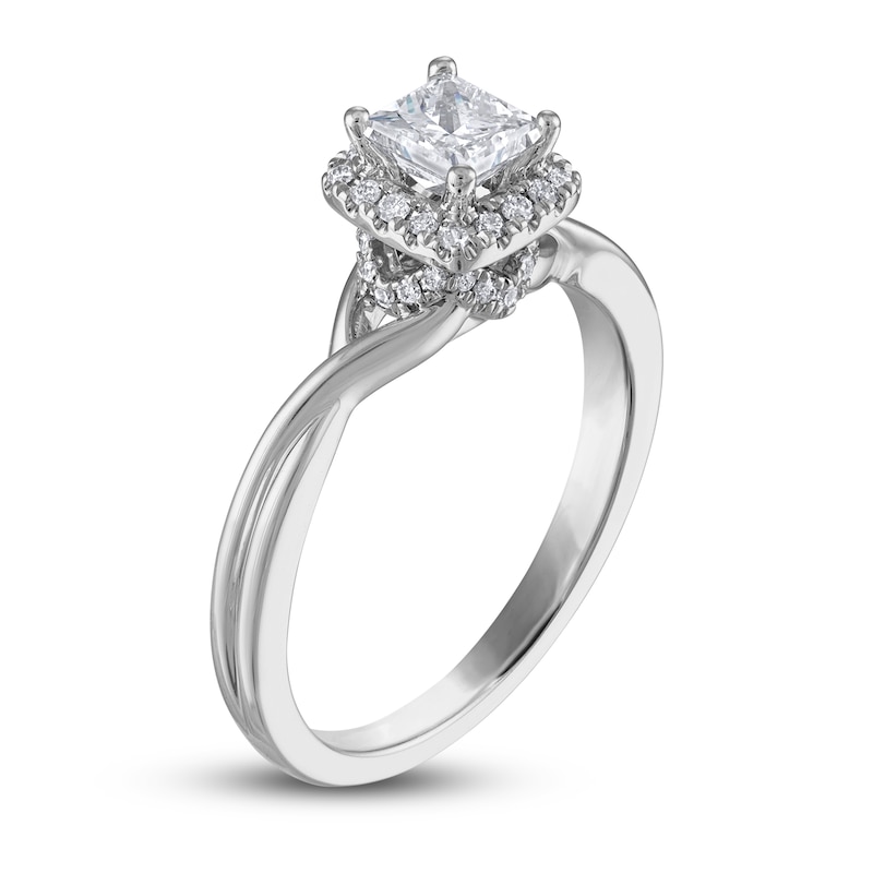 Main Image 2 of Previously Owned Certified Diamond Engagement Ring 5/8 ct tw Princess/Round 14K White Gold