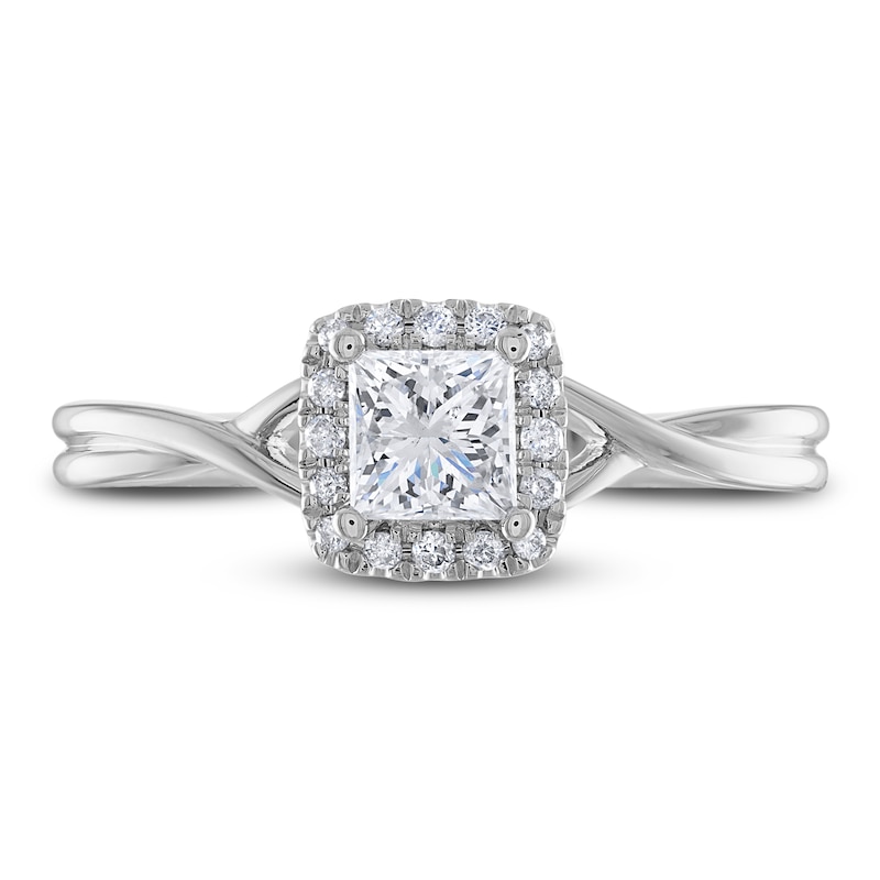 Main Image 3 of Previously Owned Certified Diamond Engagement Ring 5/8 ct tw Princess/Round 14K White Gold