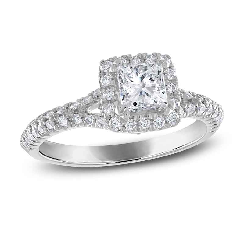 Main Image 1 of Previously Owned Diamond Engagement Ring 1-1/5 ct tw Princess/Round 14K White Gold