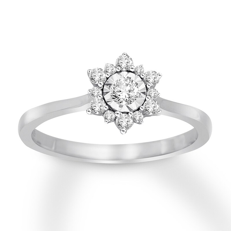 Main Image 1 of Previously Owned Diamond & Natural Sapphire Promise Ring 1/4 ct tw 10K White Gold