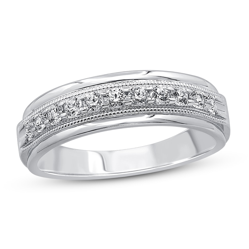 Main Image 1 of Previously Owned Men's Diamond Wedding Band 1/2 ct tw Round 14K White Gold