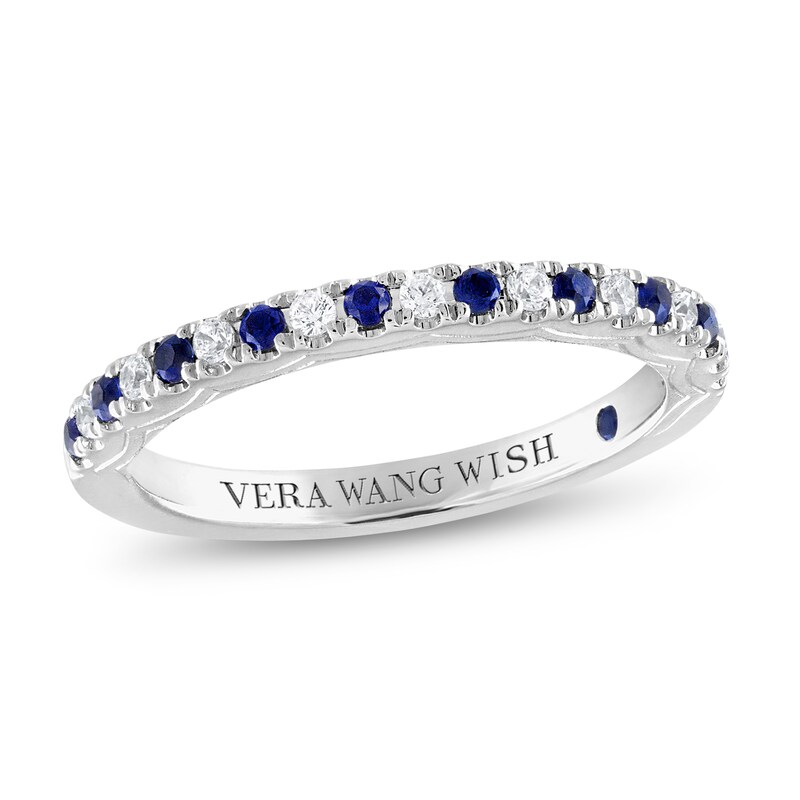 Main Image 1 of Previously Owned Vera Wang WISH Diamond/Sapphire Anniversary Ring 1/8 ct tw Round 14K White Gold