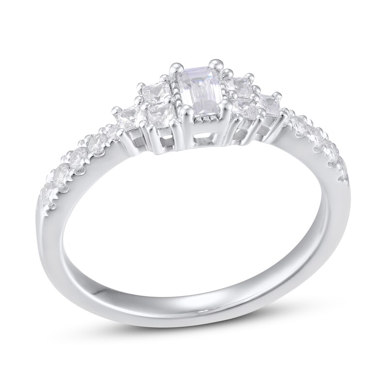Main Image 1 of Previously Owned Diamond Engagement Ring 1/2 ct tw Emerald/Princess/Round 14K White Gold
