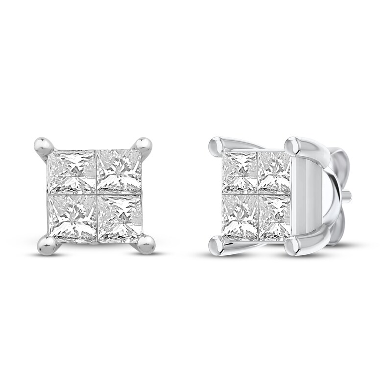 Main Image 1 of Previously Owned Diamond Stud Earrings 7/8 ct tw Round 10K White Gold