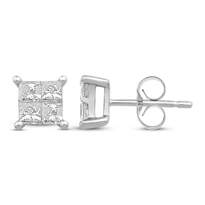 Main Image 2 of Previously Owned Diamond Stud Earrings 7/8 ct tw Round 10K White Gold