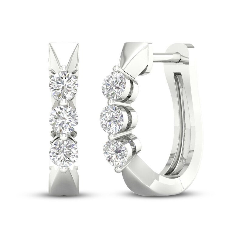 Main Image 1 of Previously Owned Diamond Hoop Earrings 1/4 ct tw Round 10K White Gold