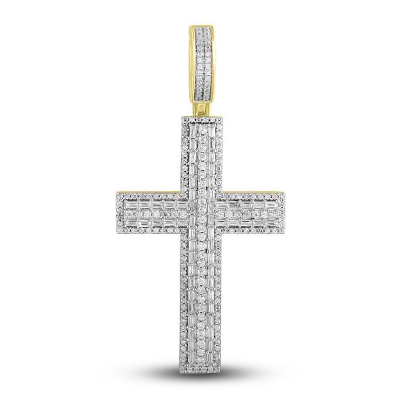 Main Image 1 of Previously Owned Men's Diamond Charm 2 ct tw Round/Baguette 10K Yellow Gold/Rhodium