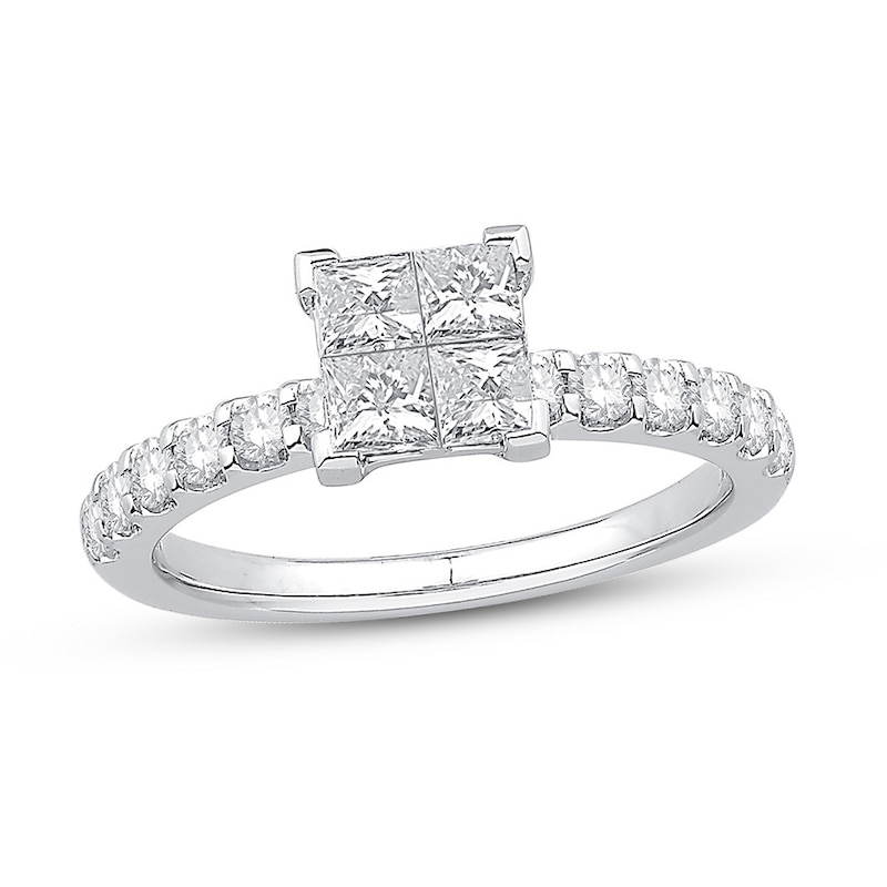 Main Image 1 of Previously Owned Diamond Engagement Ring 1 ct tw Princess/Round 14K White Gold