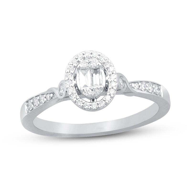 Main Image 1 of Previously Owned Diamond Ring 1/4 ct tw Round/Baguette 10K White Gold